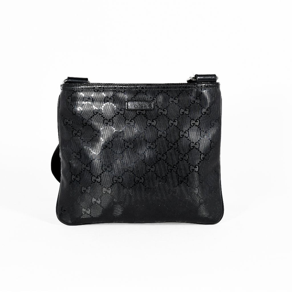 Gucci Black Gg Imprim Messenger Bag With Adjustable Strap